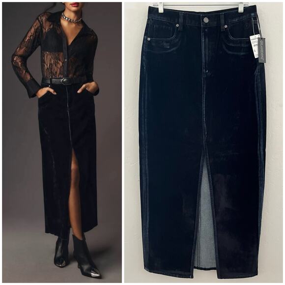 Blank NYC Crushed Velvet Maxi Denim Skirt Witchycore Whimsigoth Size 28 NWT - Picture 1 of 9
